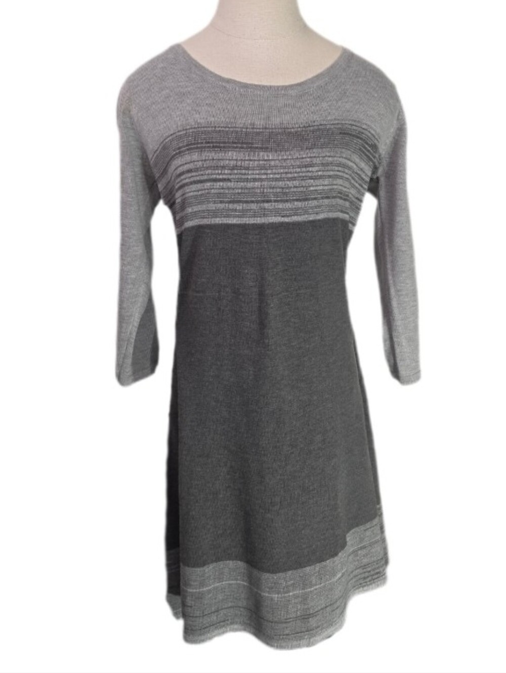Jon & Anna Knit Fit & Flare Striped Sweater Dress Gray Size M